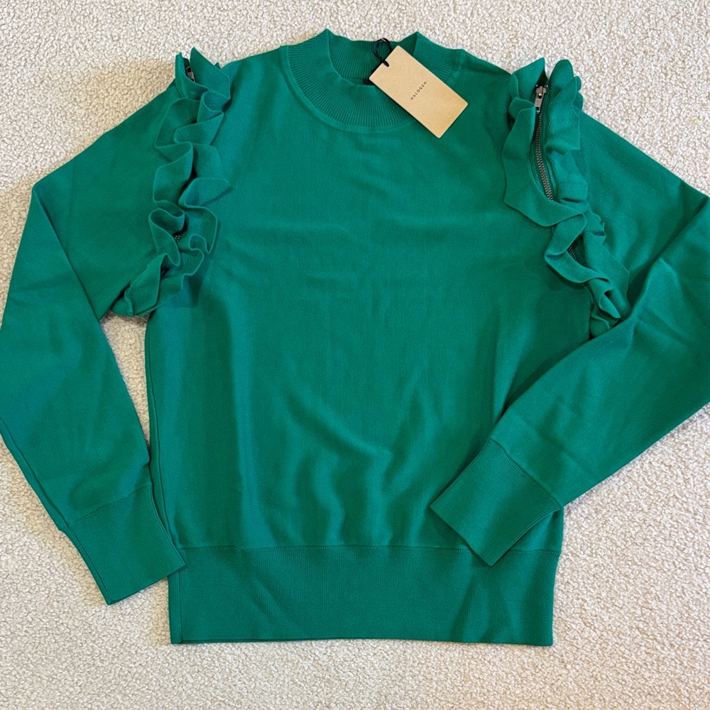 Halogen Emerald Green Ruffle-Shoulder Sweatshirt